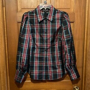 Boston Proper Tartan Plaid Holiday Blouse